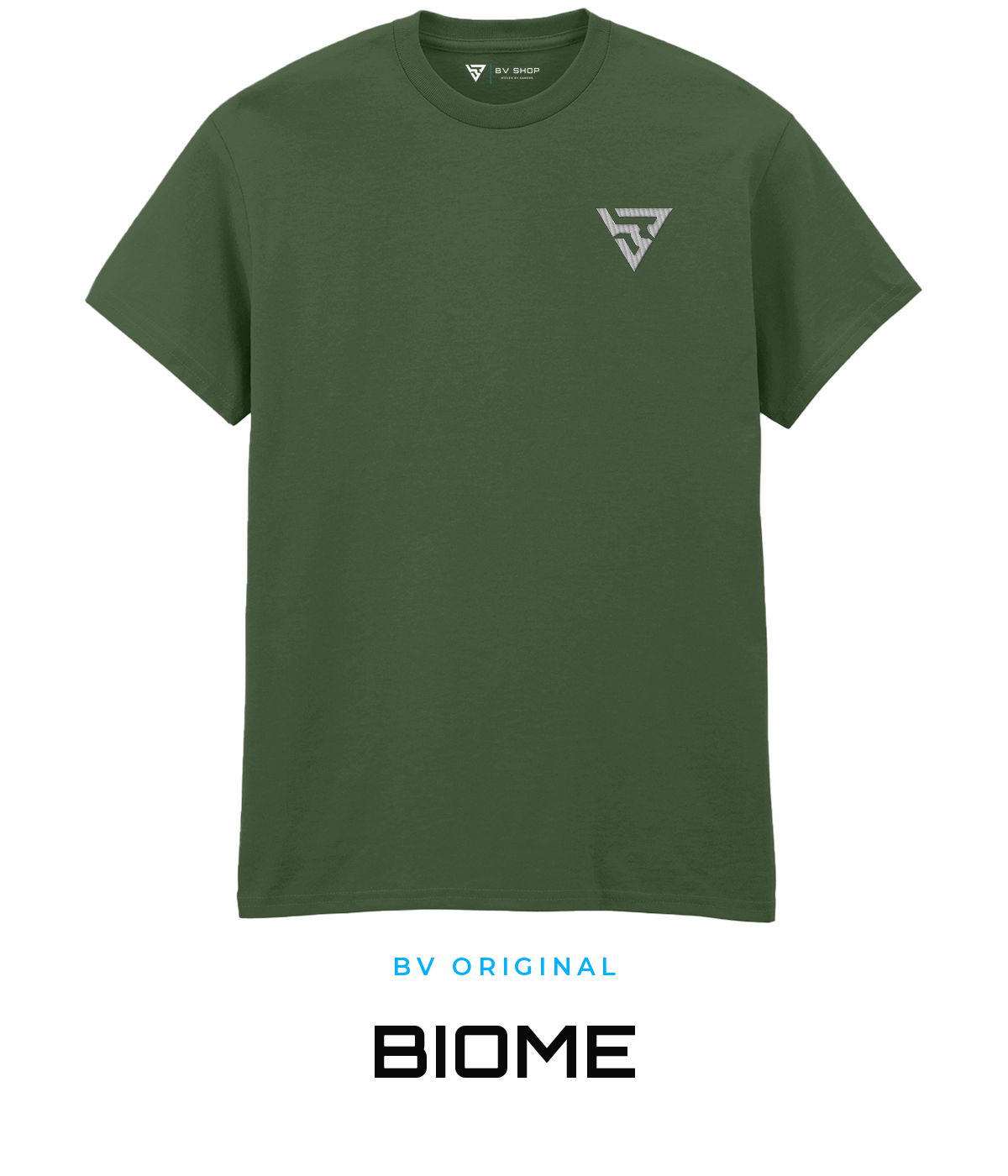 BV ORIGINAL BIOME military green T-shirt with white embroidered BV chest logo.