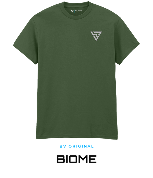 BV ORIGINAL BIOME military green T-shirt with white embroidered BV chest logo.