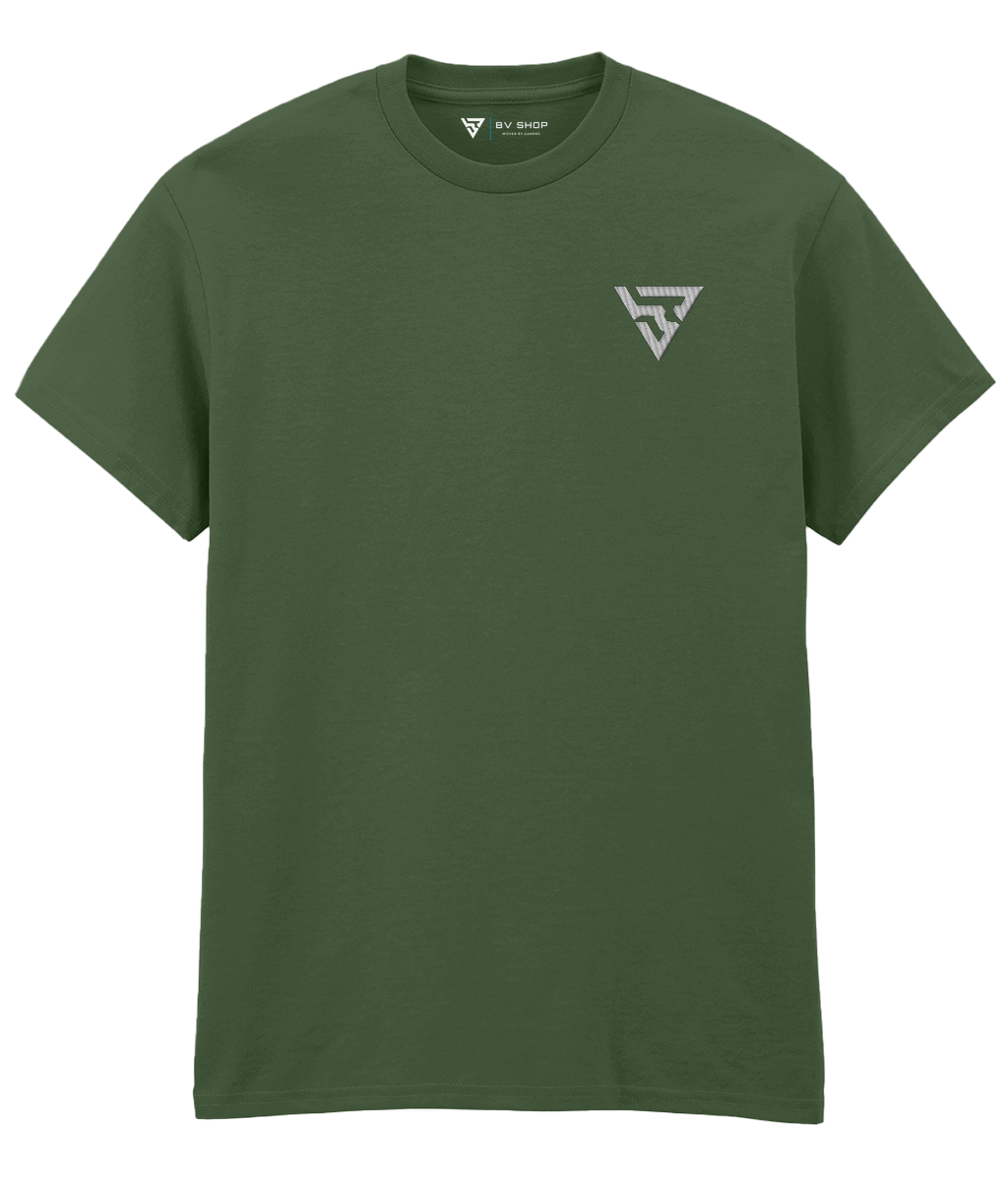 BV ORIGINAL BIOME military green T-shirt with white embroidered BV chest logo.2