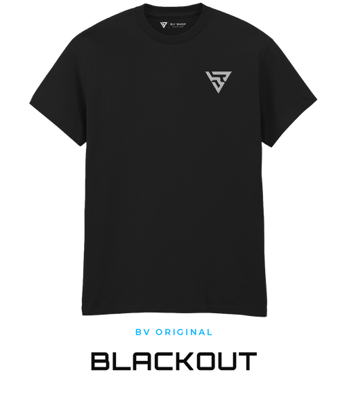 BV ORIGINAL BLACKOUT black T-shirt with white embroidered BV chest logo.