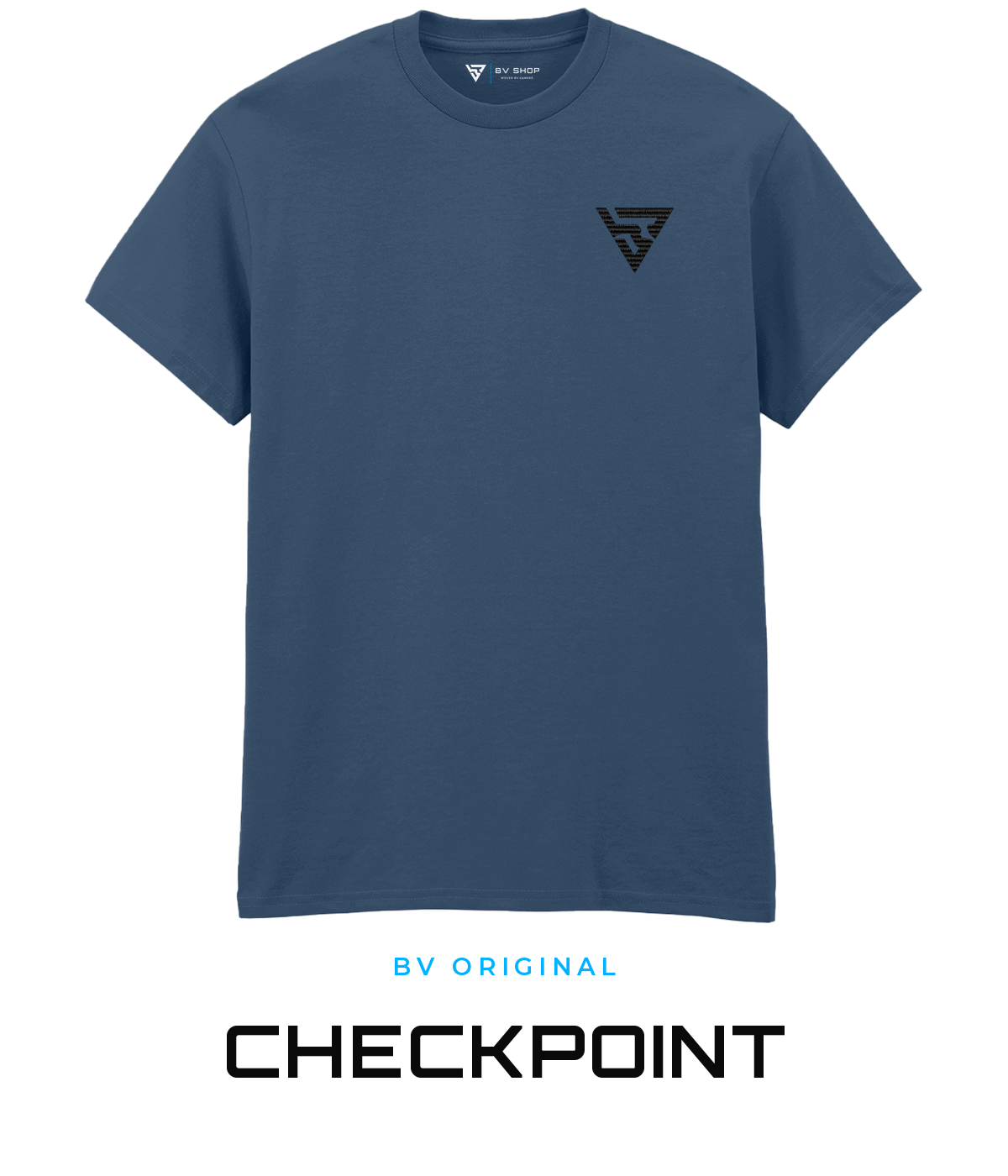 BV ORIGINAL CHECKPOINT blue T-shirt with black embroidered BV chest logo.