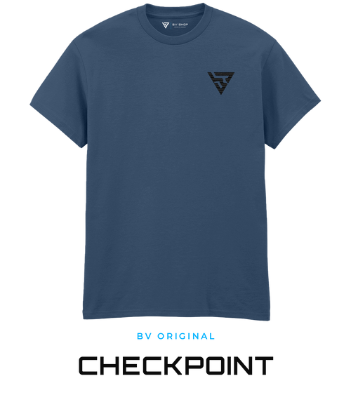 BV ORIGINAL CHECKPOINT blue T-shirt with black embroidered BV chest logo.