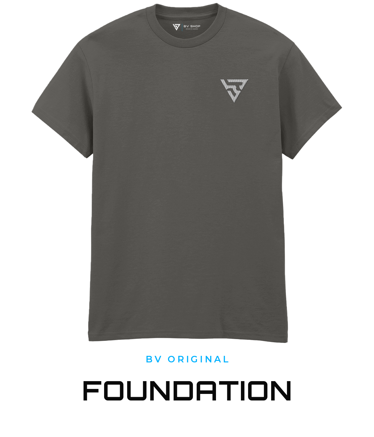 BV ORIGINAL FOUNDATION charcoal grey T-shirt with white embroidered BV chest logo.