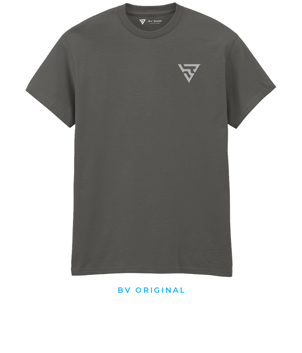 BV ORIGINAL FOUNDATION charcoal grey T-shirt with white embroidered BV chest logo.3