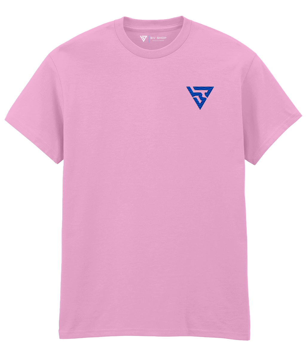 BV ORIGINAL GLITCH pink T-shirt with blue embroidered BV chest logo.2