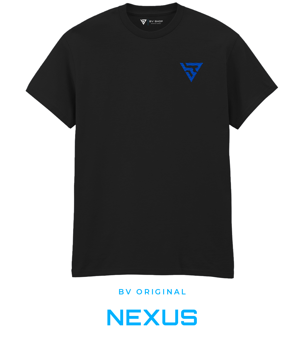 BV ORIGINAL NEXUS black T-shirt with blue embroidered BV chest logo.