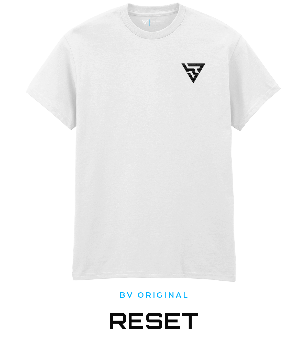 BV ORIGINAL RESET white T-shirt with black embroidered BV chest logo.