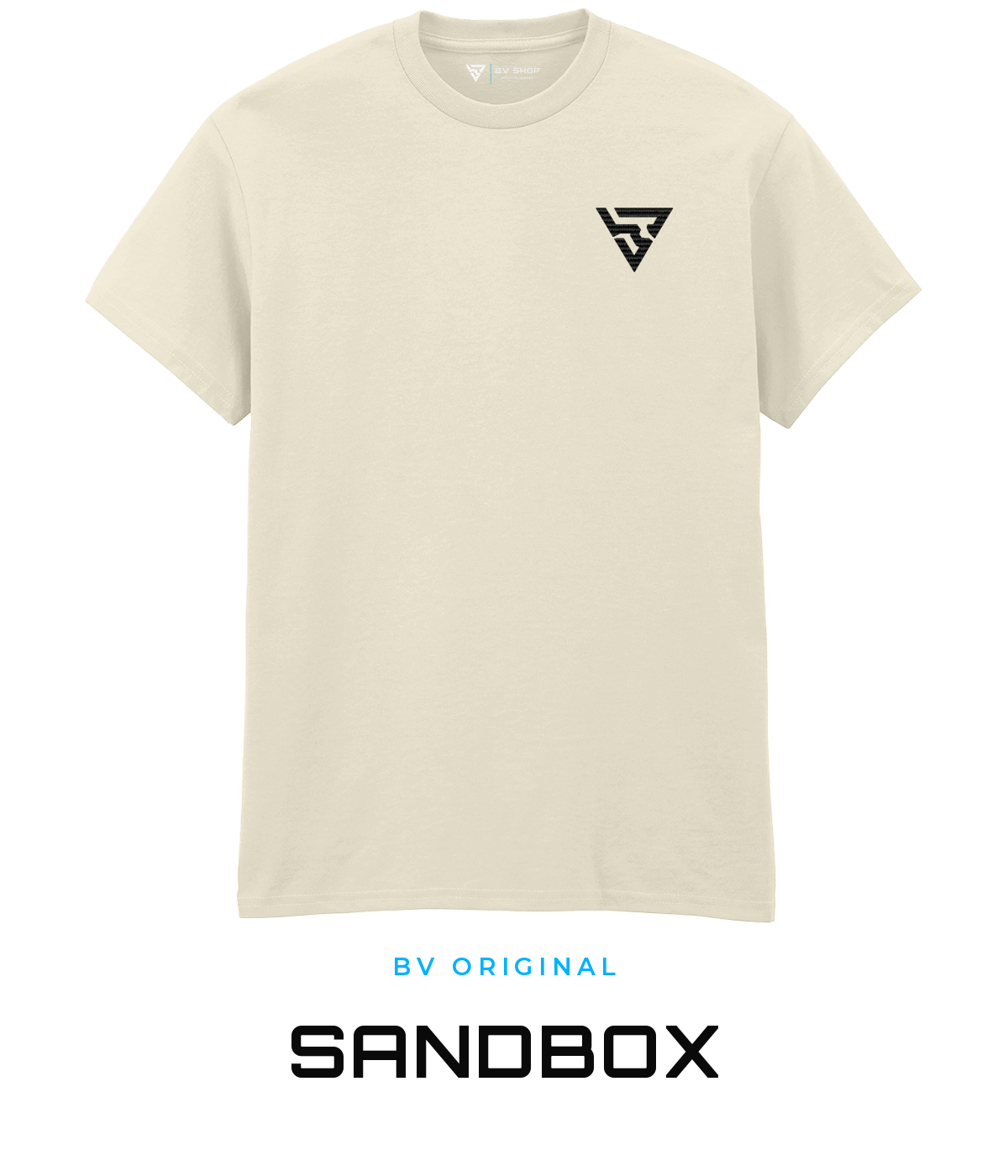 BV ORIGINAL SANDBOX cream T-shirt with black embroidered BV chest logo.