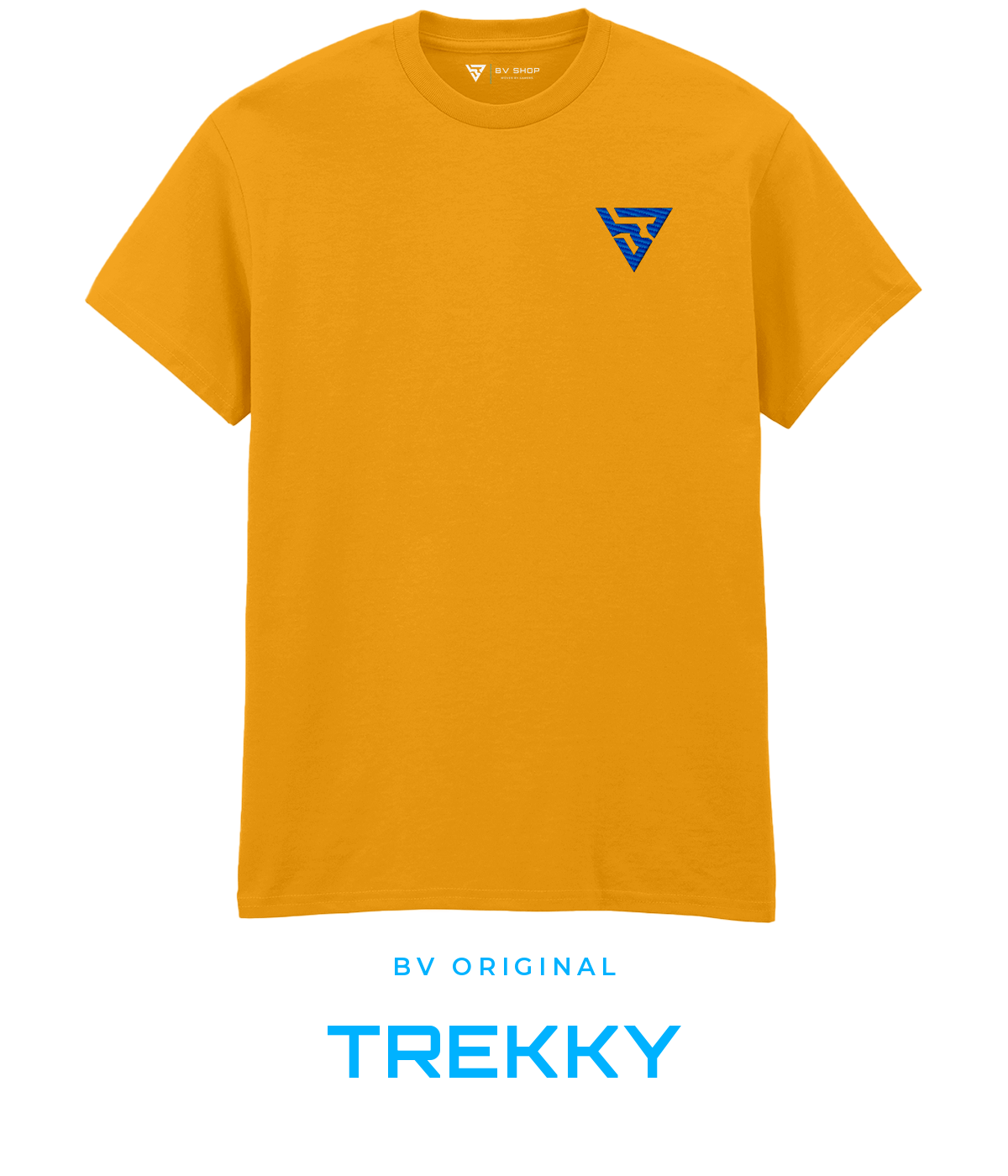 BV ORIGINAL TREKKY yellow T-shirt with blue embroidered BV chest logo.