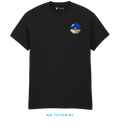 BV Shop FIRST CHOICE black T-shirt with blue and cream ball embroidery and NO TUTORIAL collection title.