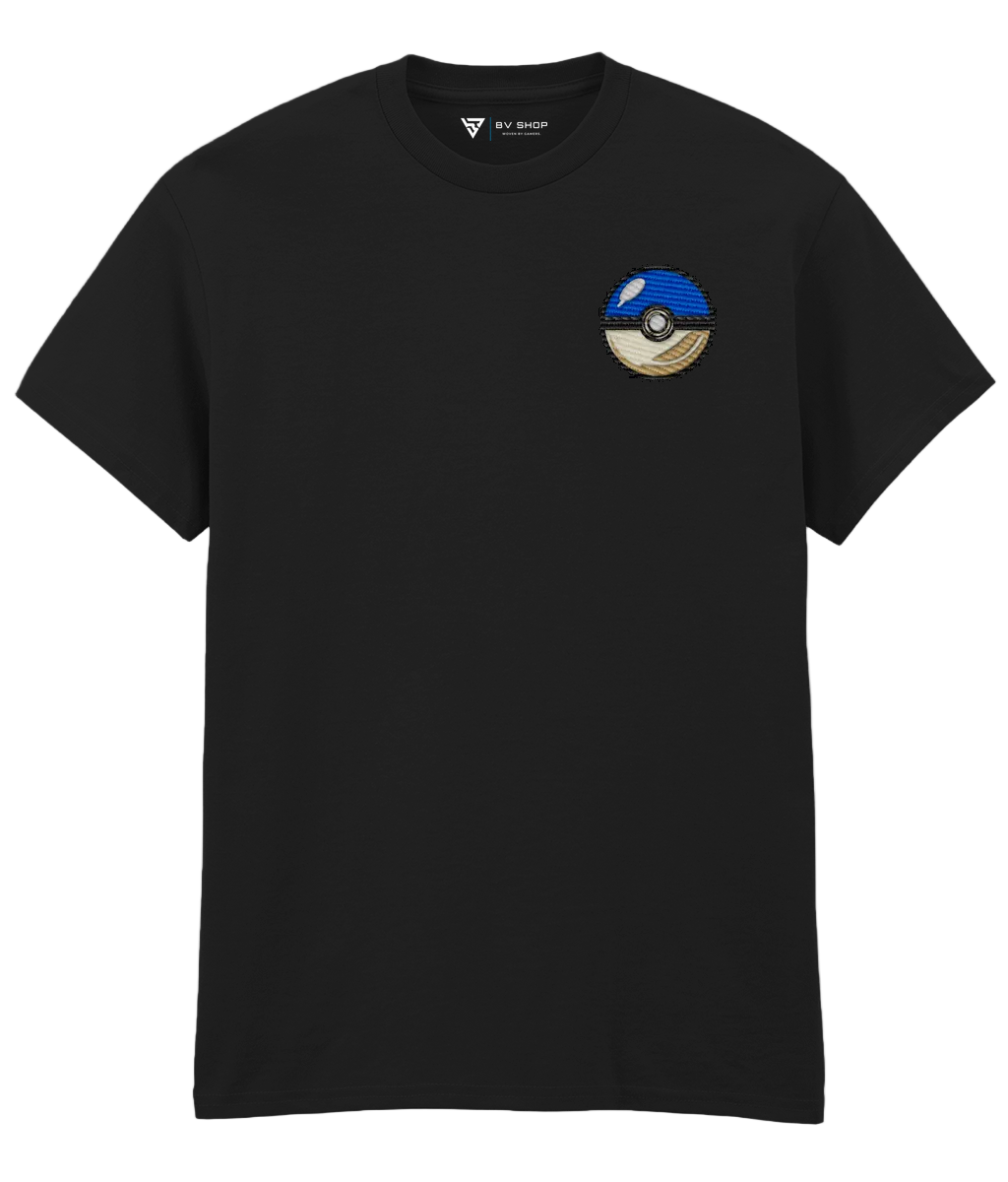BV Shop FIRST CHOICE black T-shirt with blue and cream ball embroidery and NO TUTORIAL collection title.2