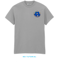 BV Shop FINAL LAP light grey T-shirt with blue spiked shell embroidery and NO TUTORIAL collection title.